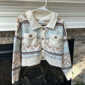 Pink Rose Cream and Blue Patterned Cardigan
